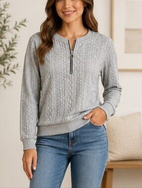 Shall We Cable Knit Quarter-Zip Pullover – Women's Size Small (NWT)